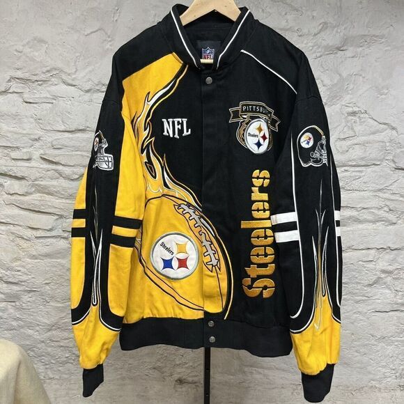 RARE Pittsburgh Steelers NASCAR Style Jacket Embroidered Flames NFL Football 2XL - Picture 1 of 16
